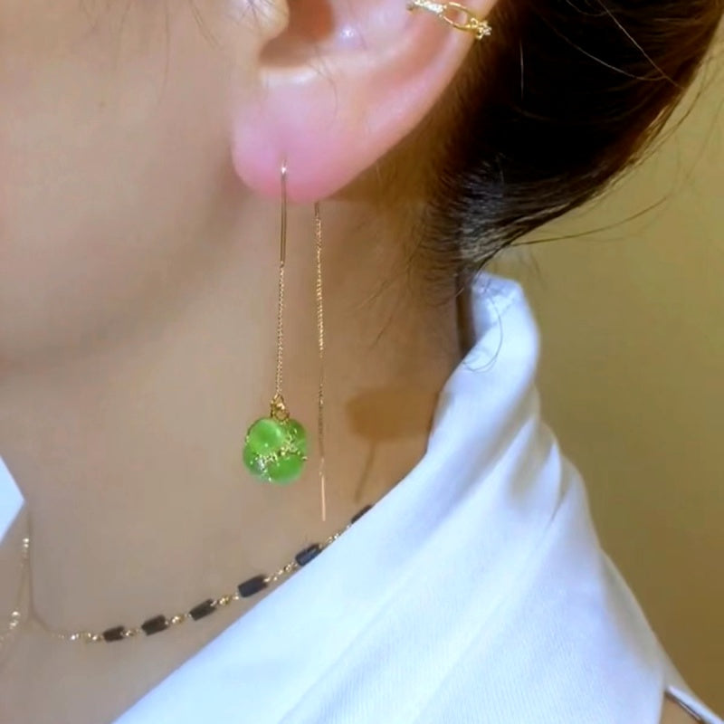 14K Gold-Plated Green Ball Threader Earrings