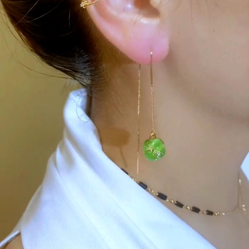 14K Gold-Plated Green Ball Threader Earrings
