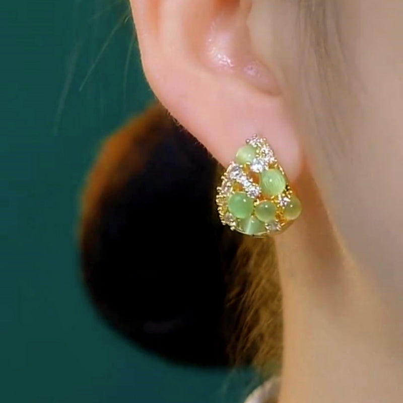 14K Gold-Plated Green Cat’s Eye Drop Earrings