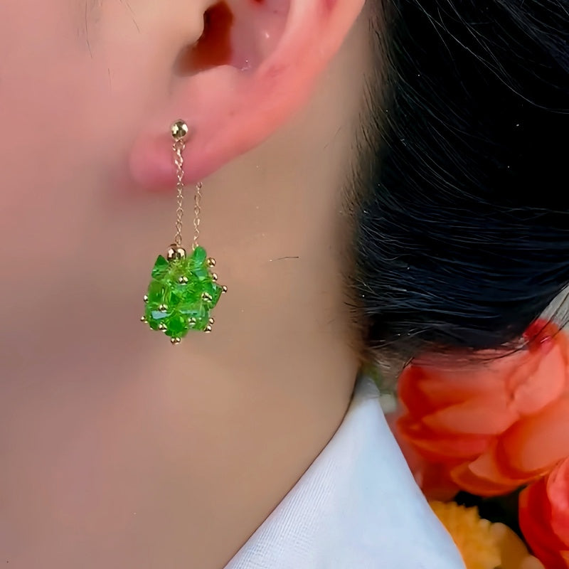 14K Gold-Plated Green Crystal Earrings