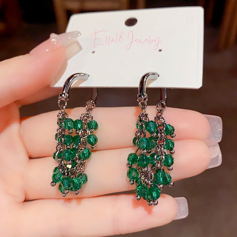 14K Gold-Plated Green Crystal String Earrings