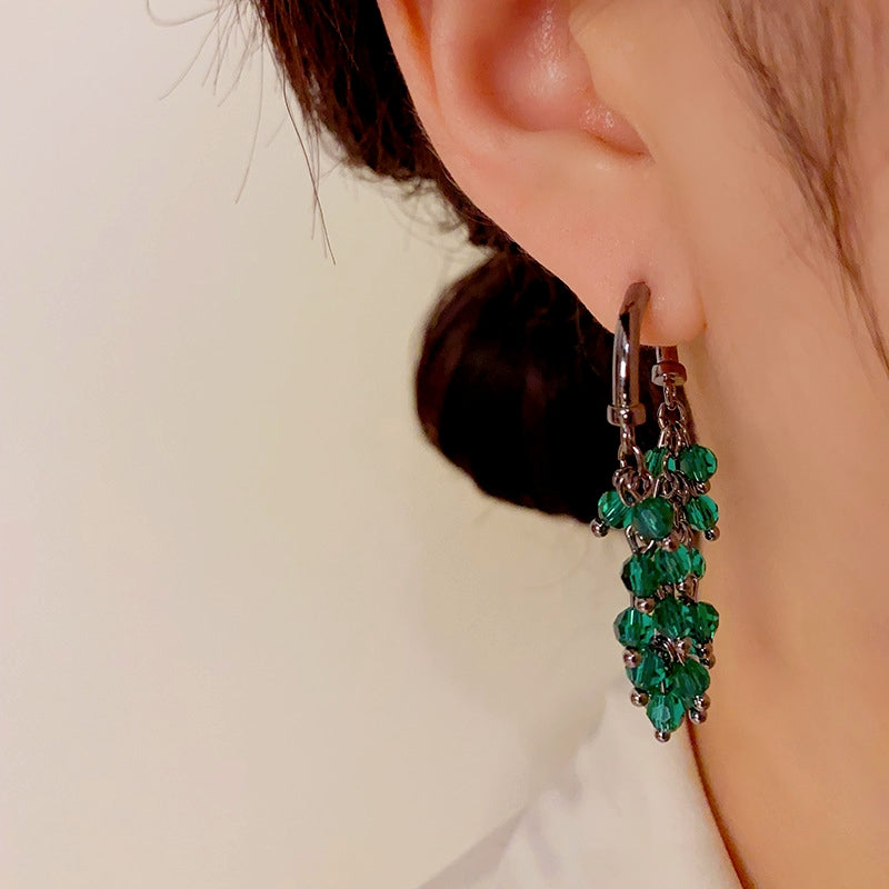 14K Gold-Plated Green Crystal String Earrings