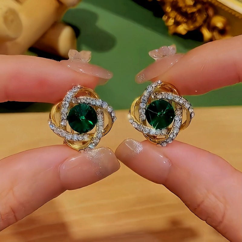14K Gold-Plated Green Crystal Studs