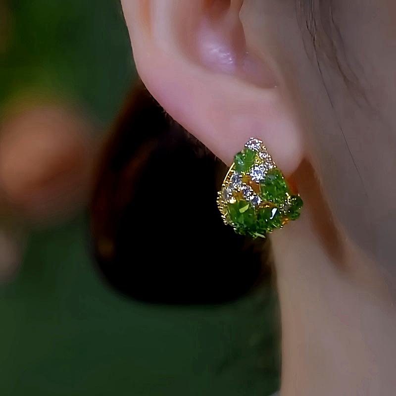 14K Gold-Plated Green Crystals Diamond Earrings