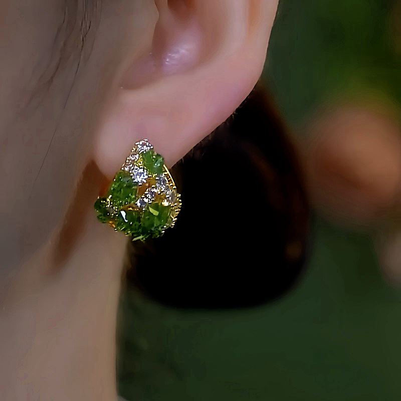 14K Gold-Plated Green Crystals Diamond Earrings