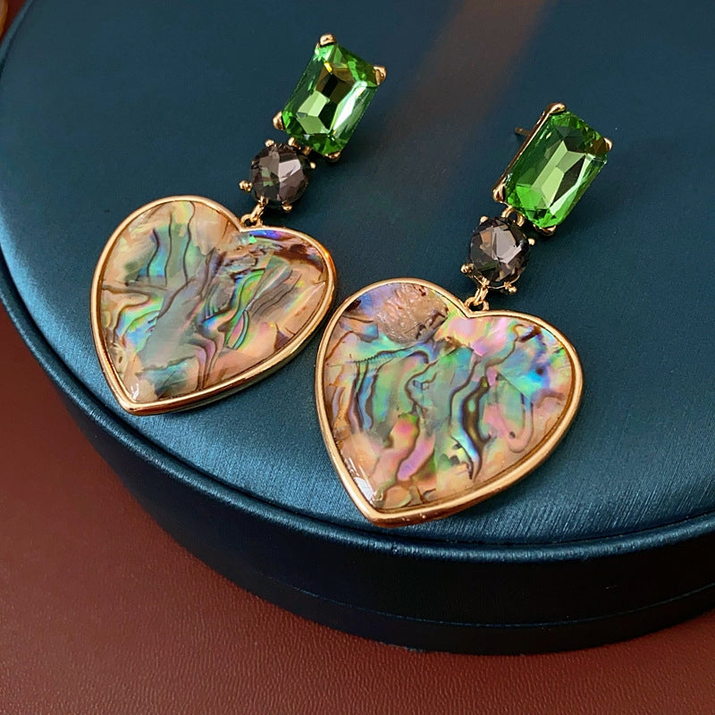 14K Gold-Plated Green Diamond Heart Earrings