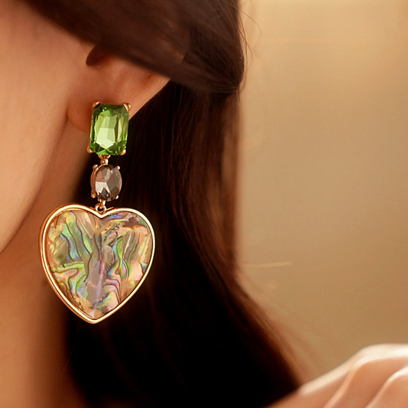 14K Gold-Plated Green Diamond Heart Earrings