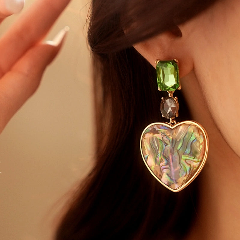 14K Gold-Plated Green Diamond Heart Earrings