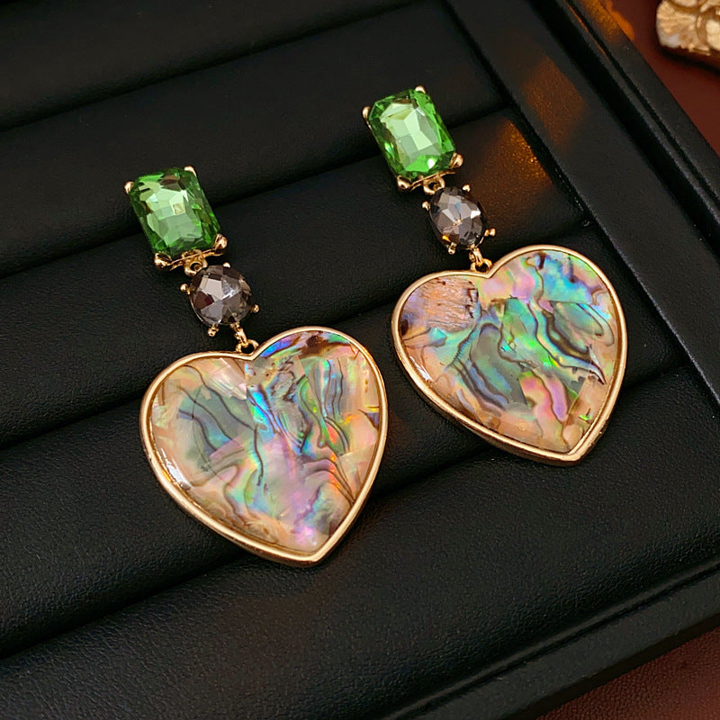 14K Gold-Plated Green Diamond Heart Earrings