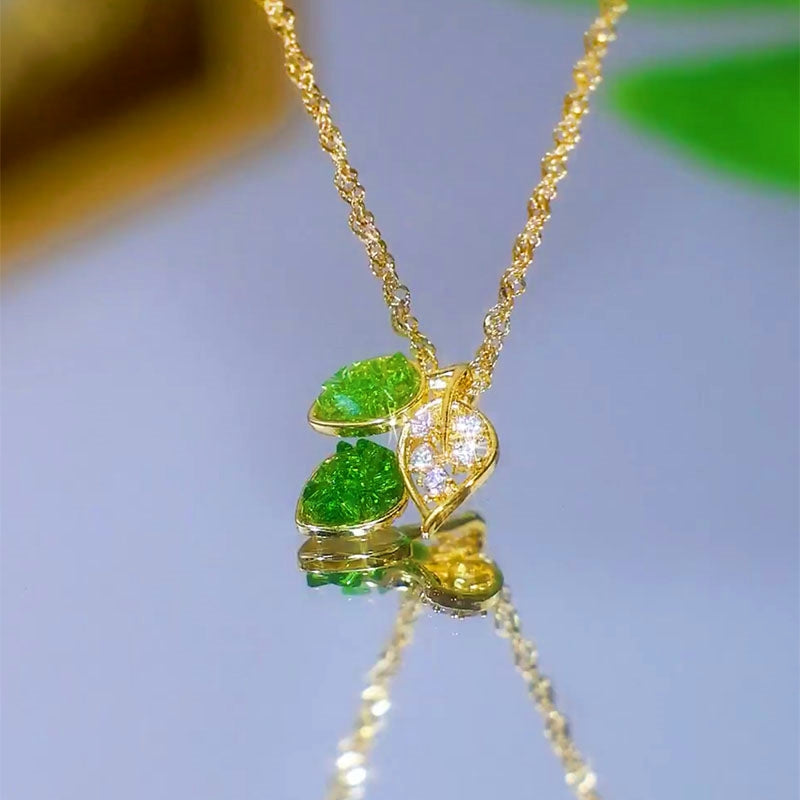 14K Gold-Plated Green Diamond Leaf Necklaces