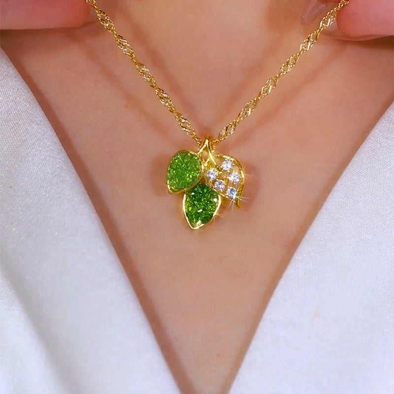 14K Gold-Plated Green Diamond Leaf Necklaces