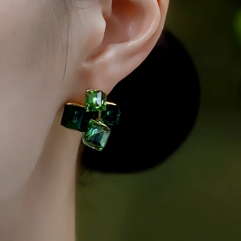 14K Gold-Plated Green Diamond Stud Earrings