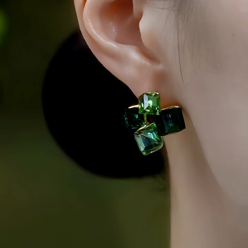 14K Gold-Plated Green Diamond Stud Earrings
