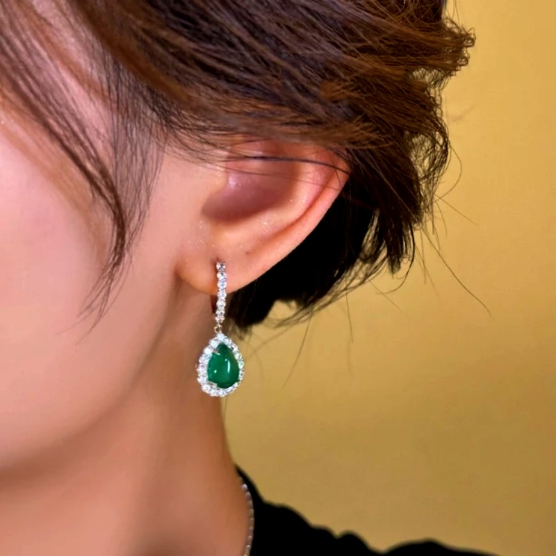 14K Gold-Plated Green Diamond Water Drop Earrings