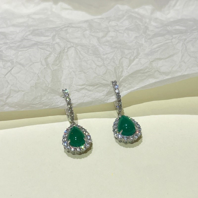 14K Gold-Plated Green Diamond Water Drop Earrings