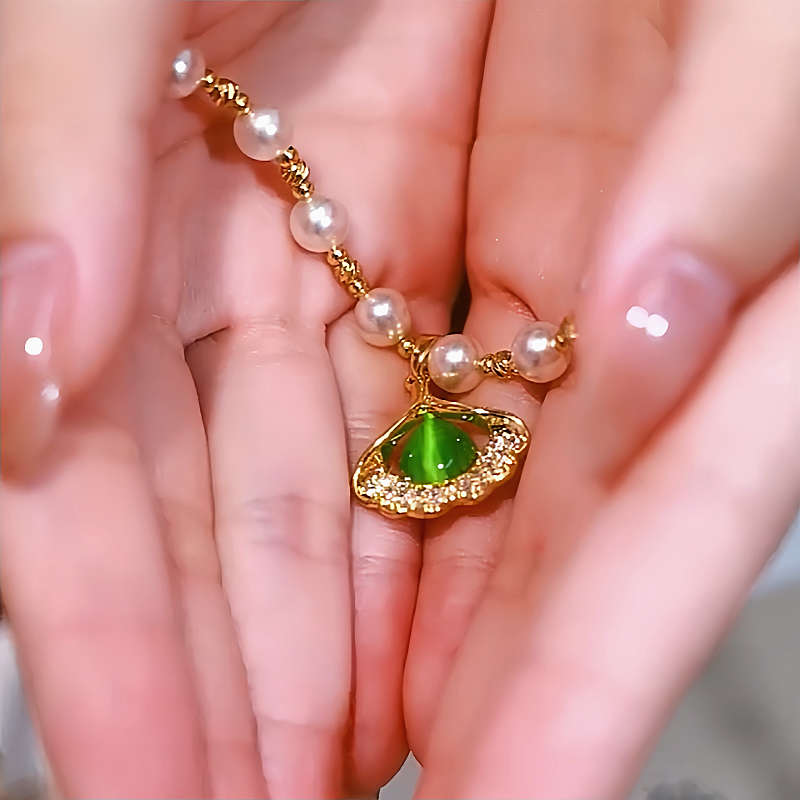 14K Gold-Plated Green Ginkgo Leaf Bead Necklace