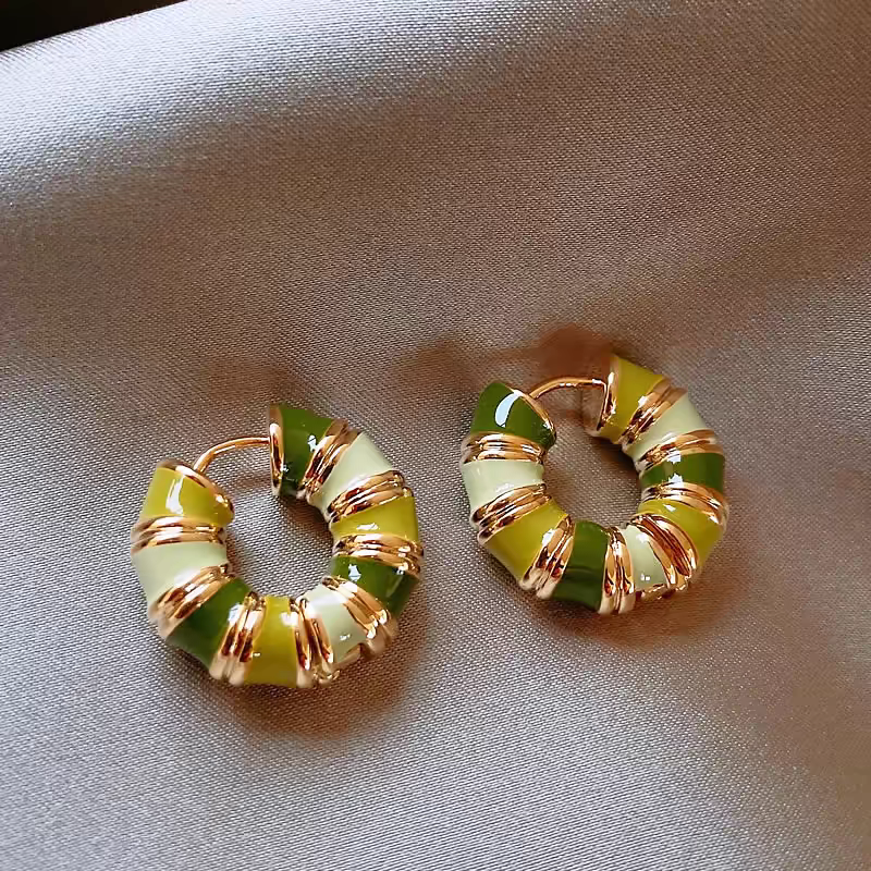 14K Gold-Plated Green Hoop Earrings
