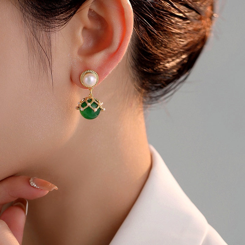14K Gold-Plated Green Pearl Earrings