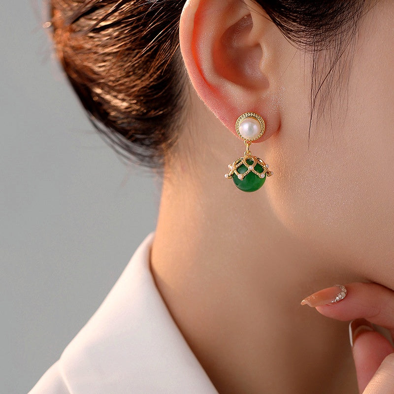 14K Gold-Plated Green Pearl Earrings