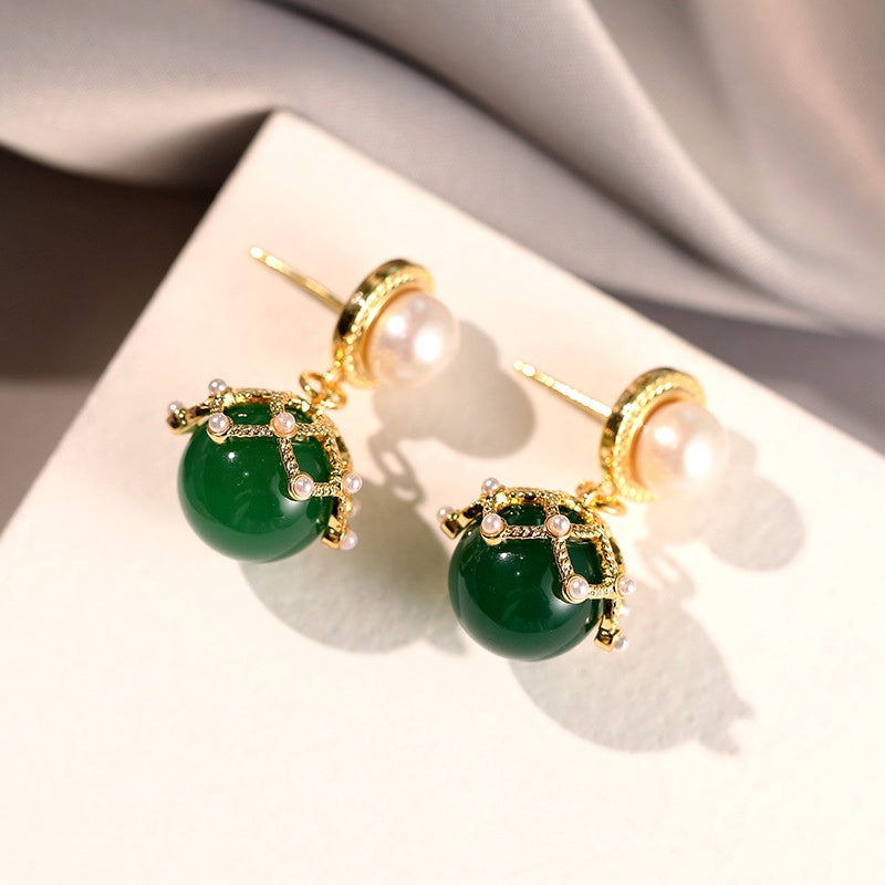 14K Gold-Plated Green Pearl Earrings