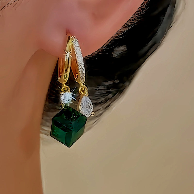 14K Gold-Plated Green Zircon Crystal Earrings
