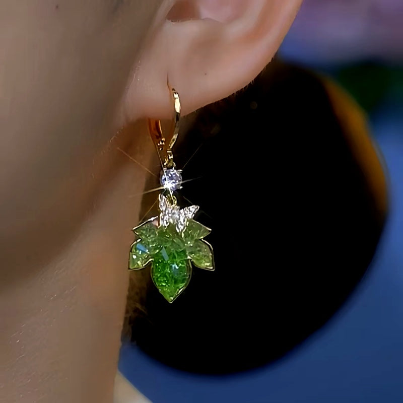 14K Gold-Plated Green Zircon Maple Leaf Earrings