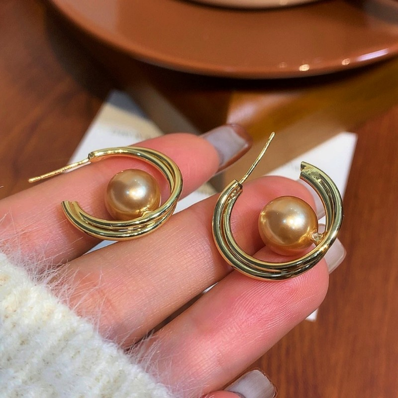 14K Gold-Plated Hanging Moon Bead Hoop Earrings