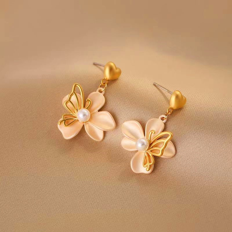 14K Gold-Plated Heart-Design Flower Earrings