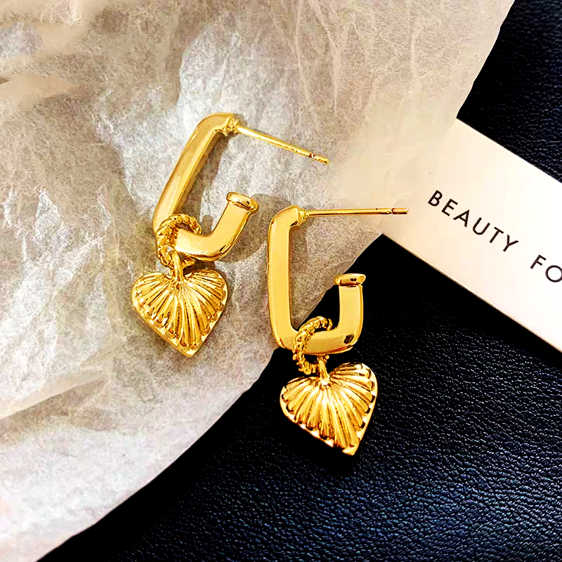 14K Gold-Plated Heart-Design Pendant Earrings