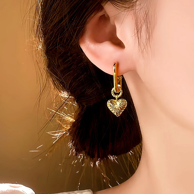 14K Gold-Plated Heart-Design Pendant Earrings