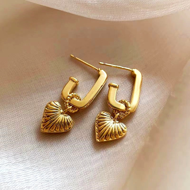 14K Gold-Plated Heart-Design Pendant Earrings