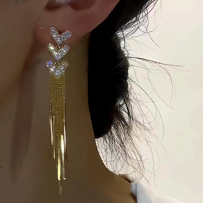 14K Gold-Plated Heart-Design Tassel Earrings