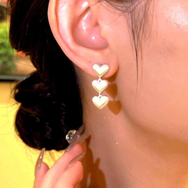 14K Gold-Plated Heart-Design Tassel Earrings