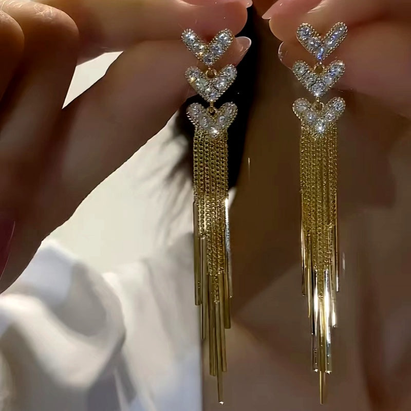 14K Gold-Plated Heart-Design Tassel Earrings