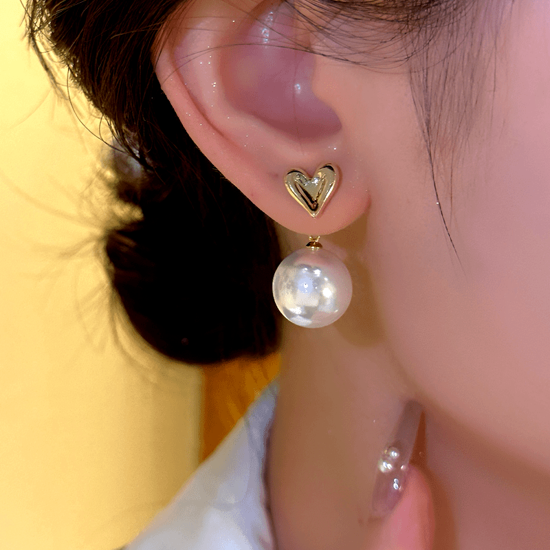 14K Gold-Plated Heart Pearl Earrings
