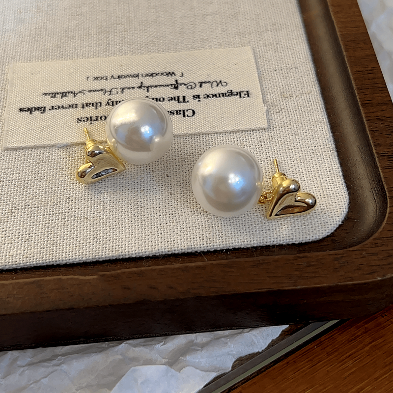 14K Gold-Plated Heart Pearl Earrings