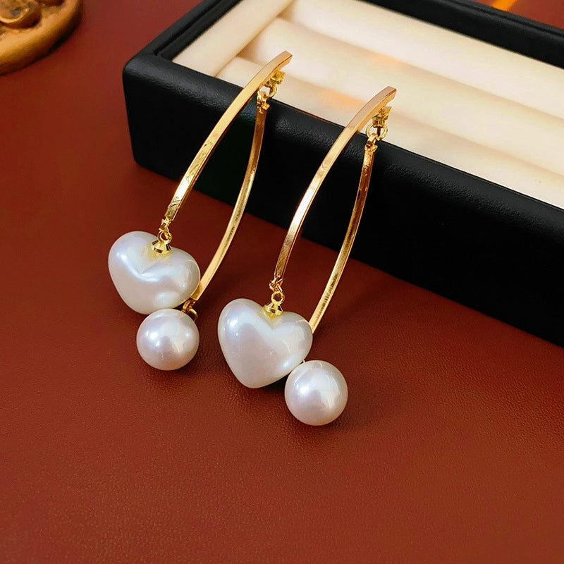 14K Gold-Plated Heart Pearl Tassel Earrings