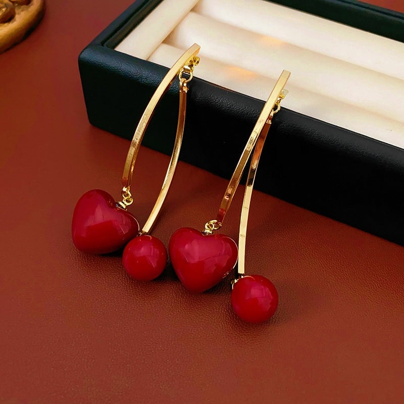 14K Gold-Plated Heart Pearl Tassel Earrings