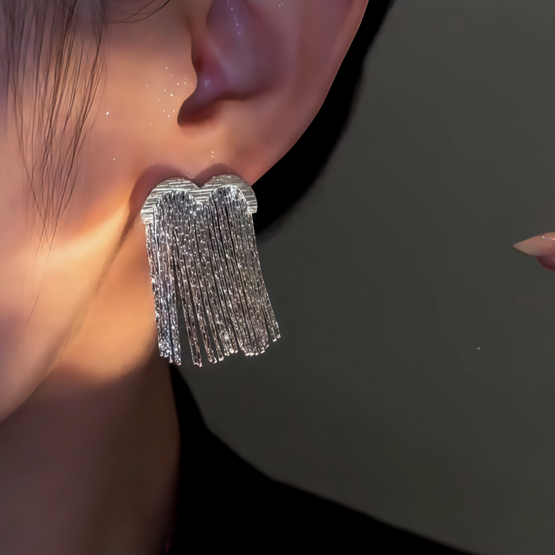 14K Gold-Plated Heart Tassel Earrings