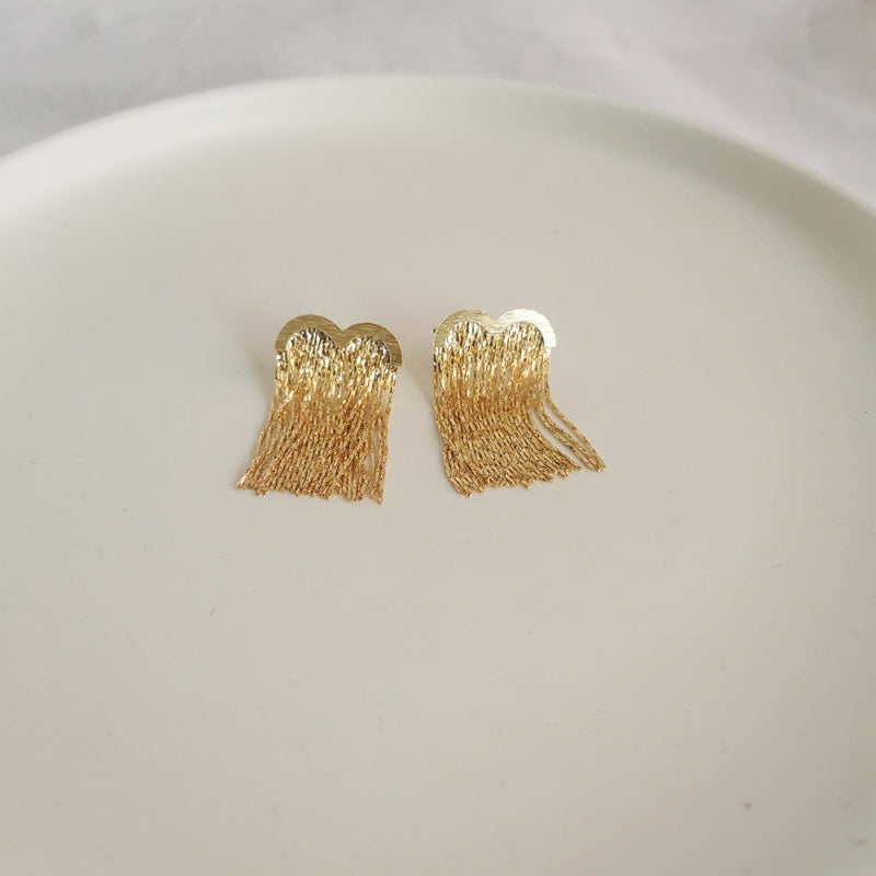 14K Gold-Plated Heart Tassel Earrings