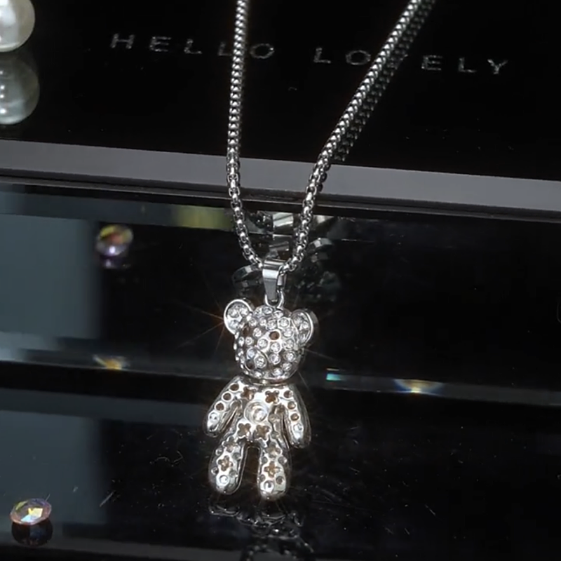 14K Gold-Plated Hip-Hop Bear Long Necklace