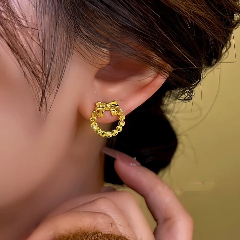14K Gold-Plated Hollow Bow Hoop Stud Earrings