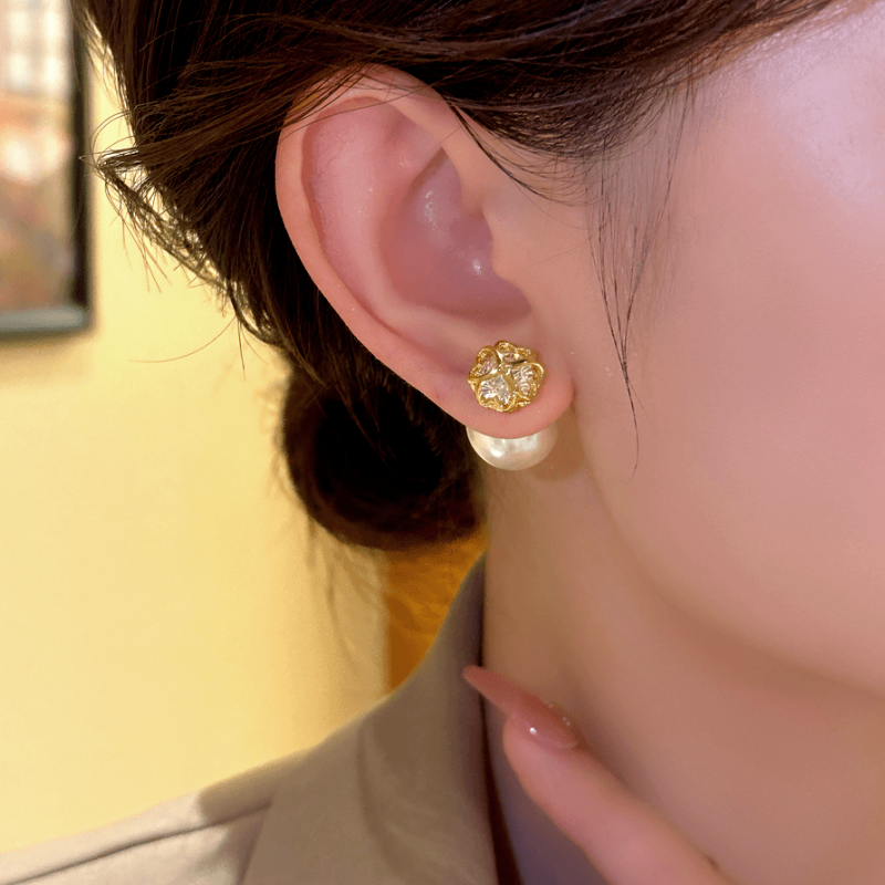 14K Gold-Plated Hollow Clover Earrings