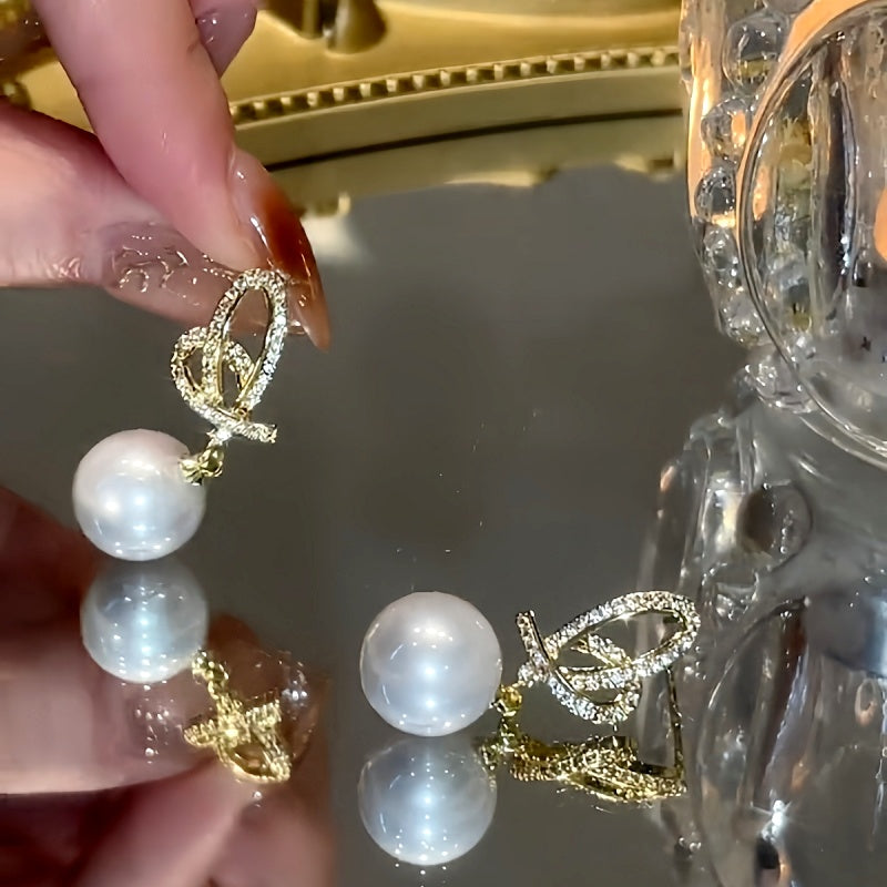 14K Gold-Plated Hollow Heart Pearl Earrings