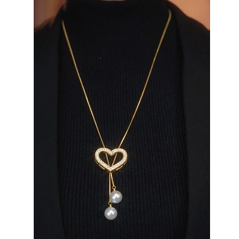 14K Gold-Plated Hollow Heart Pearl Necklace
