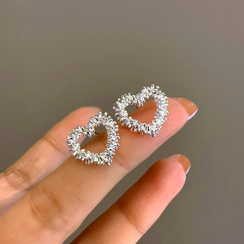 14K Gold-Plated Hollow Heart Stud Earrings