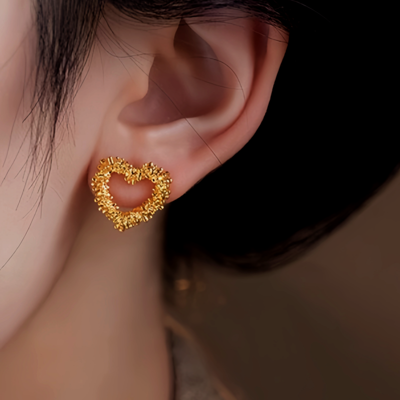 14K Gold-Plated Hollow Heart Stud Earrings