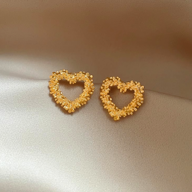 14K Gold-Plated Hollow Heart Stud Earrings