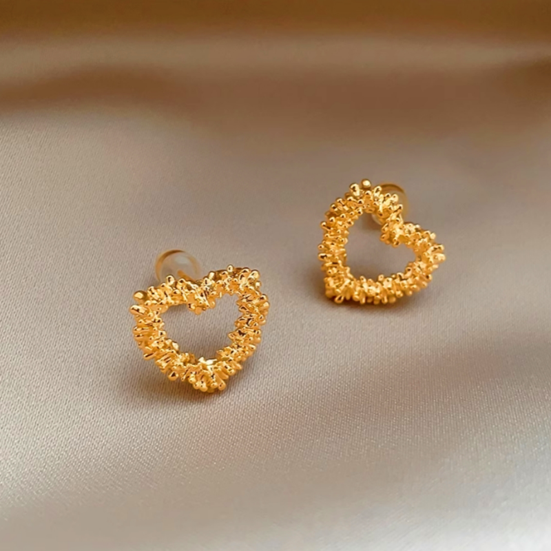 14K Gold-Plated Hollow Heart Stud Earrings