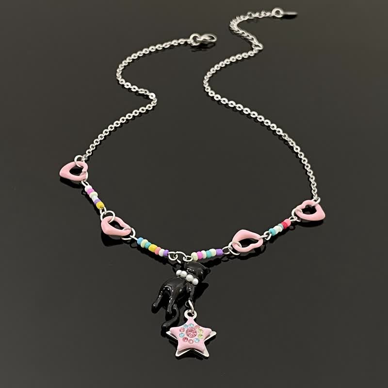 14K Gold-Plated Hollow Kitten Star And Heart Necklaces